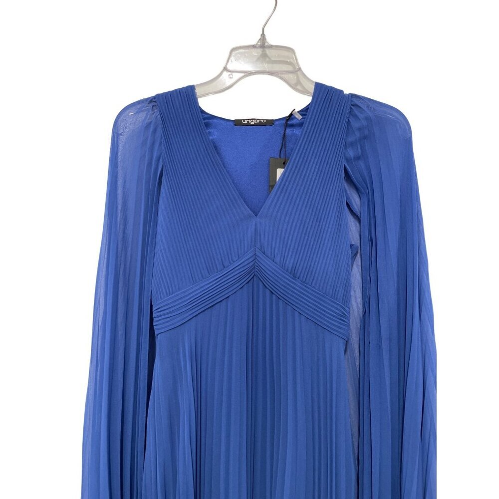 Ungaro $1095 Blue Pleated Cape Maxi Dress Size 2 NWT - Picture 5 of 10